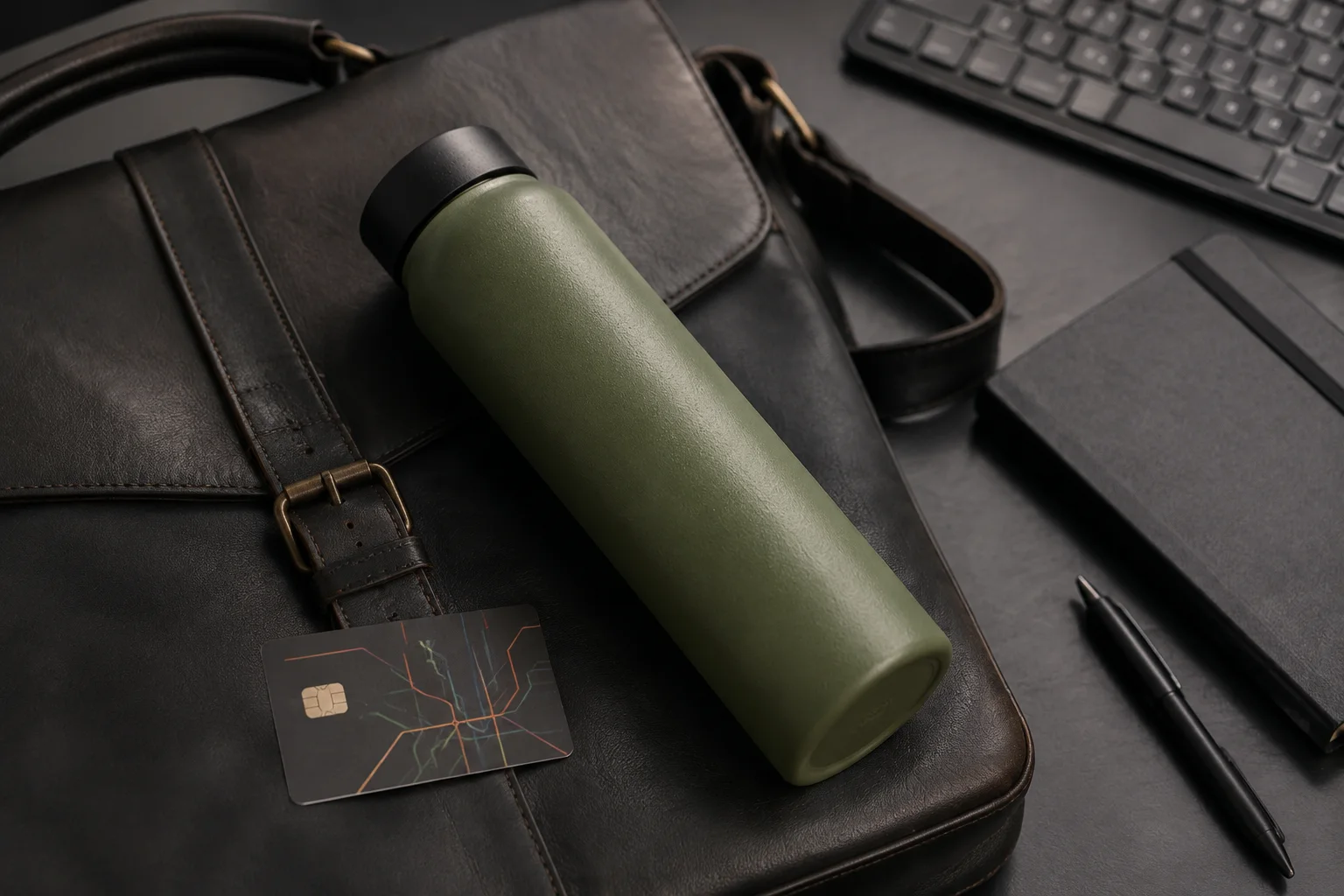 Slim Commuter วางบนกระเป๋าทำงานในออฟฟิศ